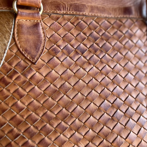 Fall New Vintage Look Cowhide Woven oil rubbed woven Leather  Bag Tote satchel - Picture 5 of 12